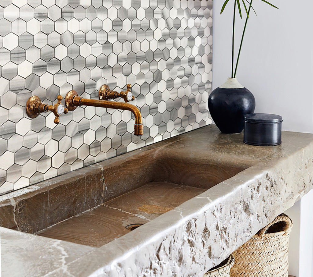 Gray 12 x 12 Polished Equator Marble Mosaic Tile