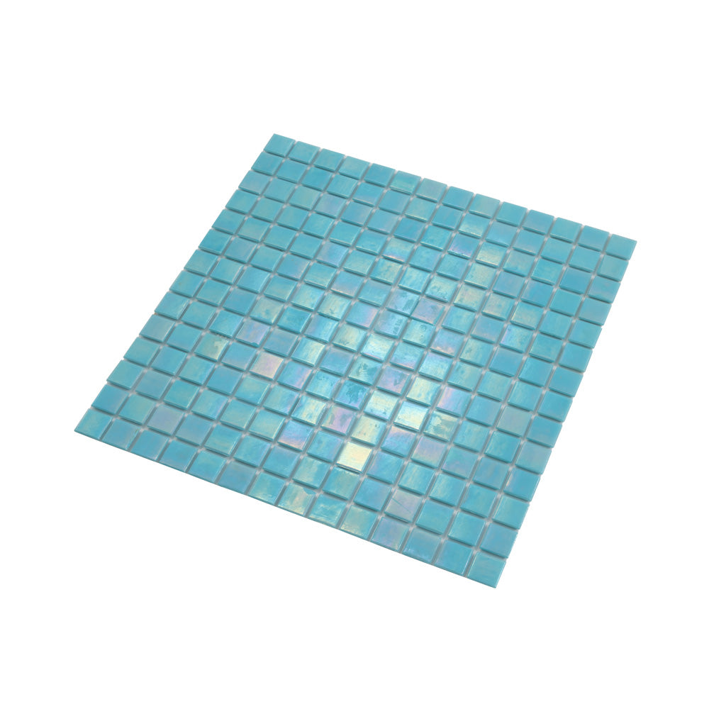 Cyan Blue 12 x 12 Glossy Glass Mosaic Tile - Sample