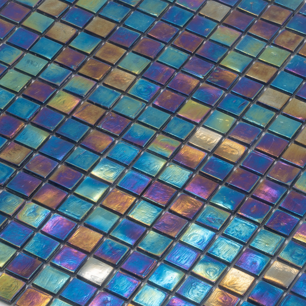 Dark Shimmer Multi Blue 12 x 12 Glossy Glass Mosaic Tile - Sample