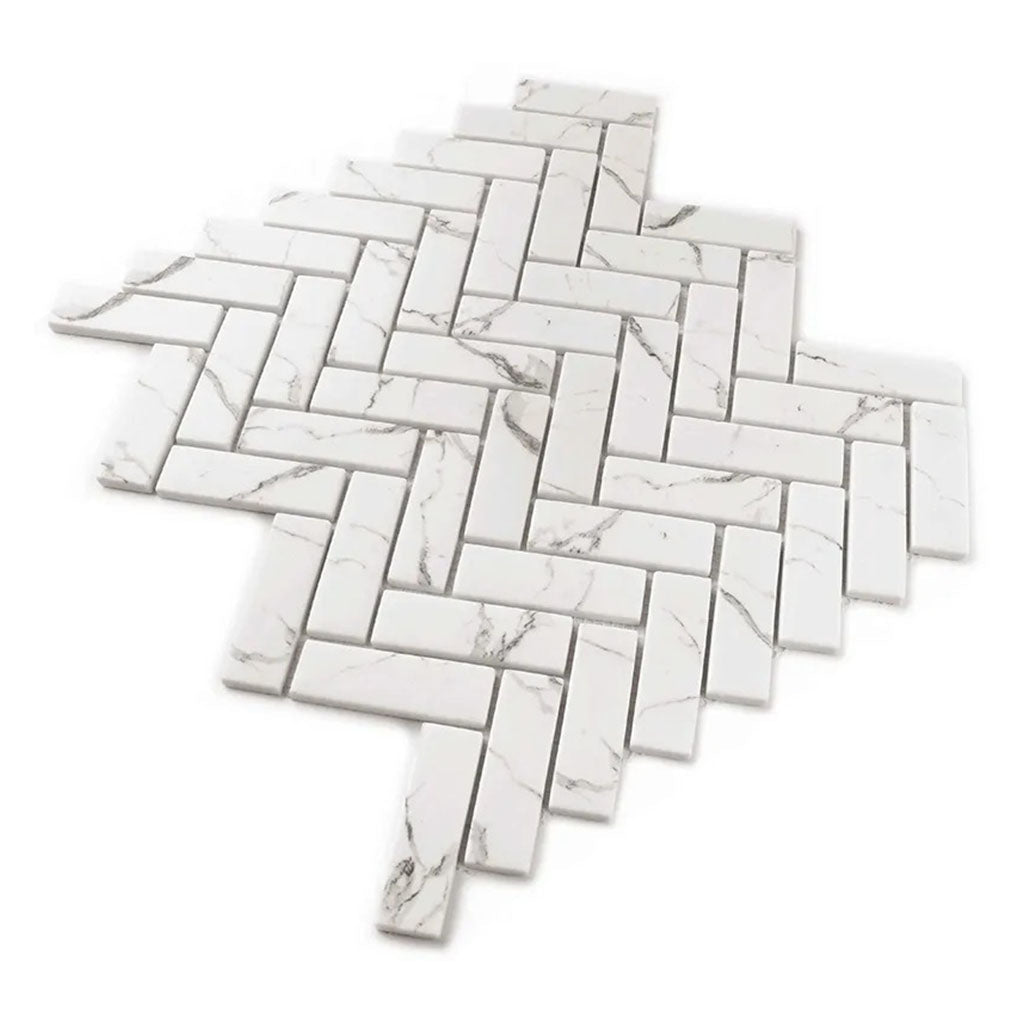 White with gray veins 11 x 13 Polished Glass, Recycled Glass Mosaic Tile - Sample