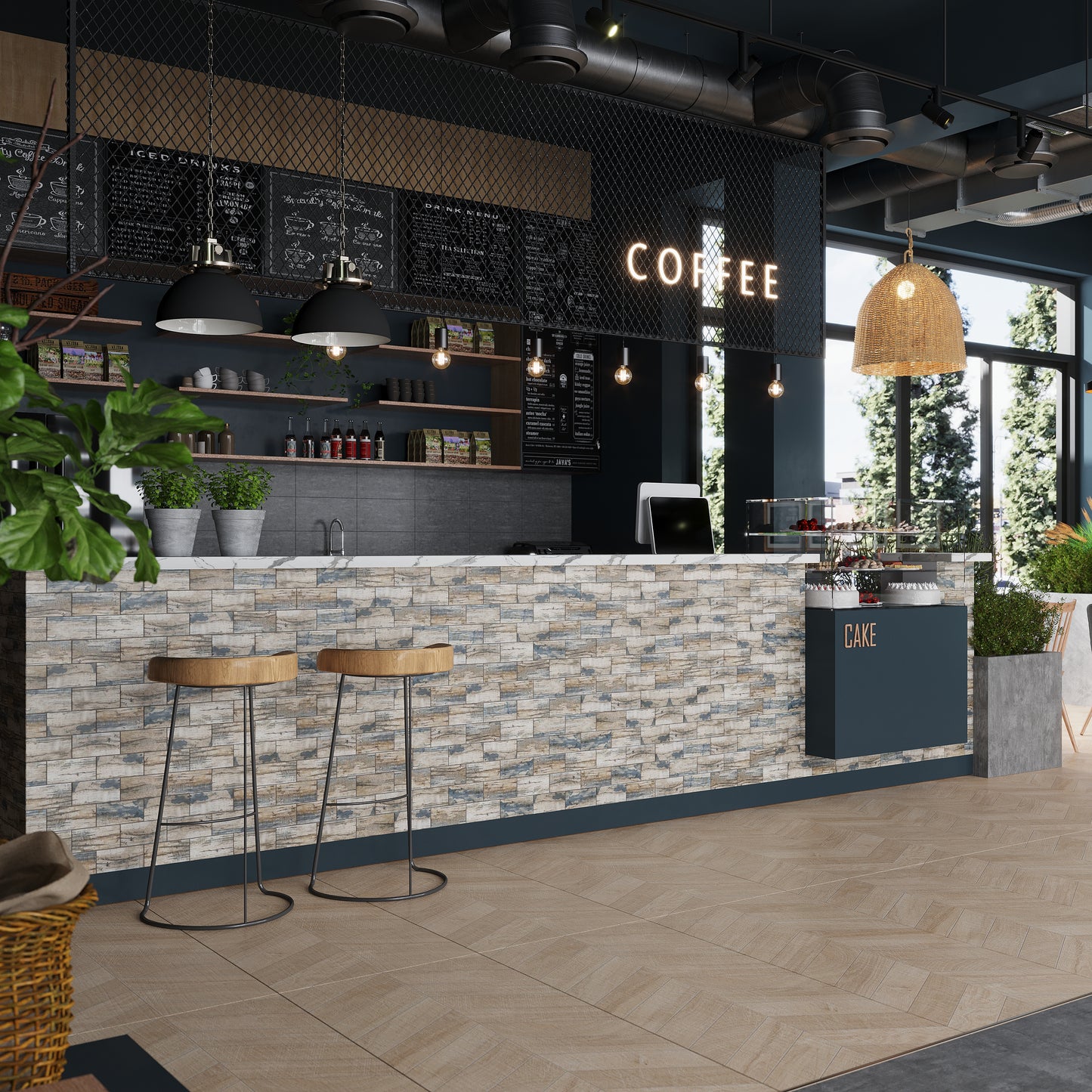 Blue and Beige 12 x 12 Matte Recycled Glass Mosaic Tile