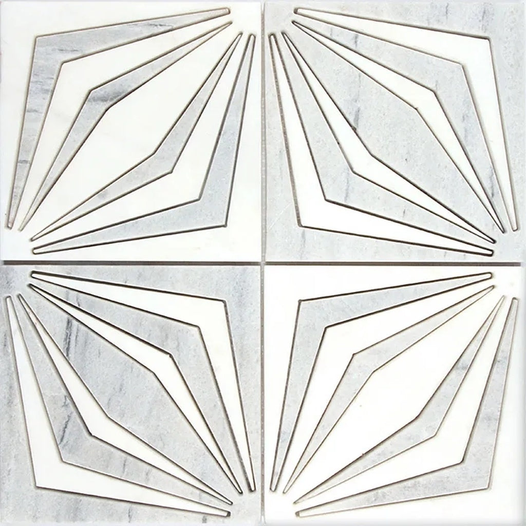 White Gray 12x12 Honed Dolomite, Ice Grey Geometric Mosaic Tile - Sample