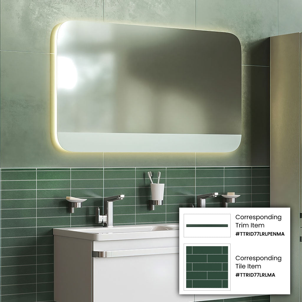green 2x8 matte ceramic subway tiles installed in horizontal layout on wall