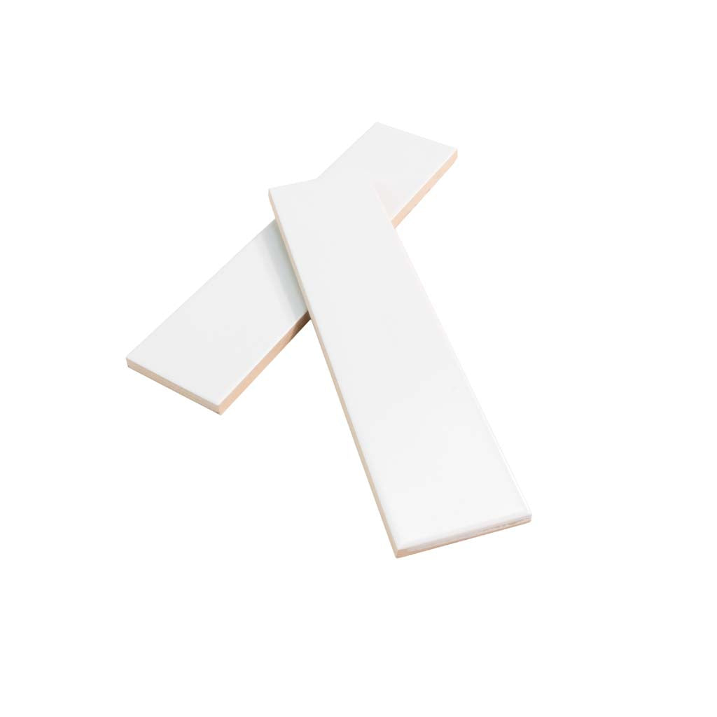 white 2x8 matte ceramic subway tiles stacked with smooth surface and clean edges