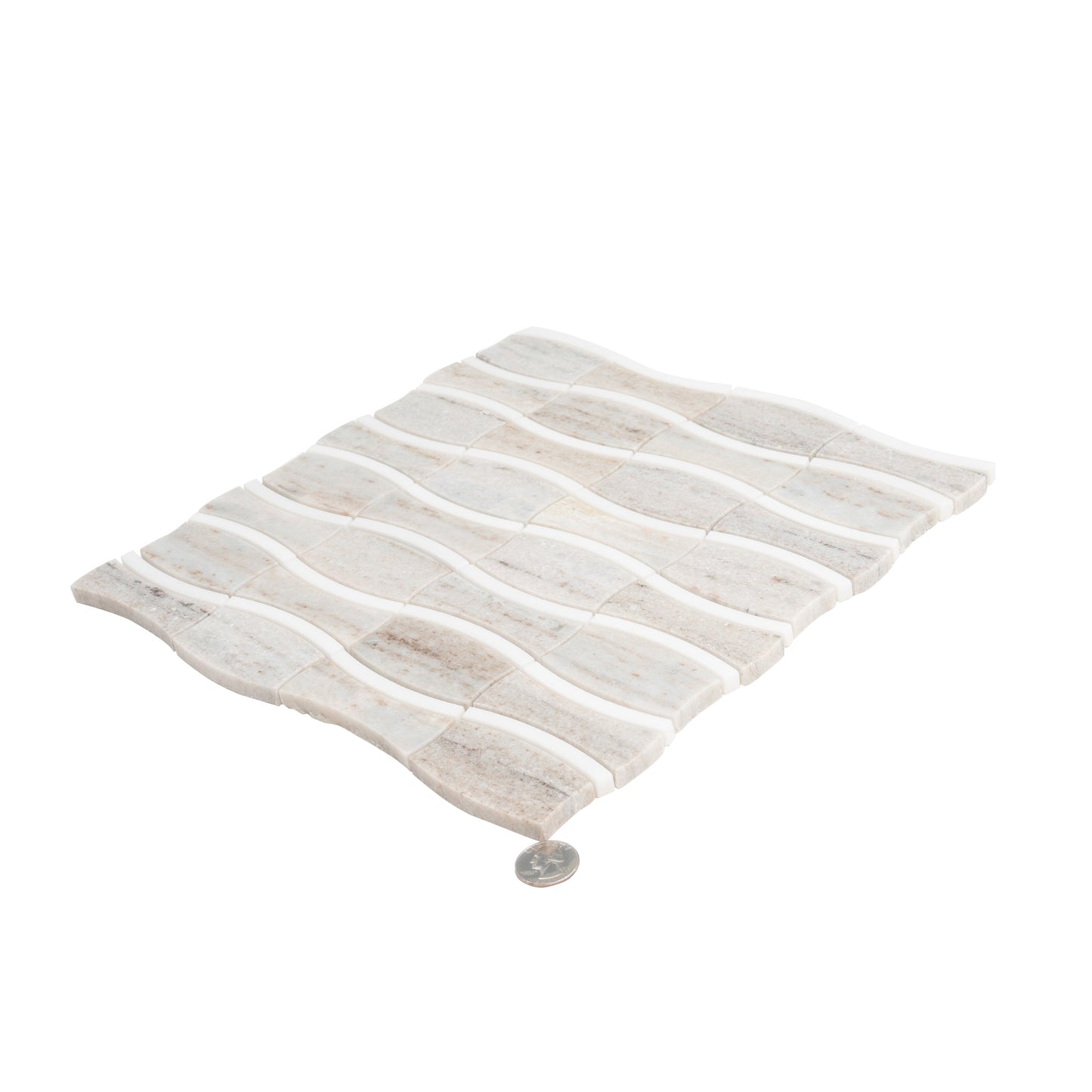 Warm Beige White 12x12 Polished Crystal Sand, Thassoss Mosaic Tile