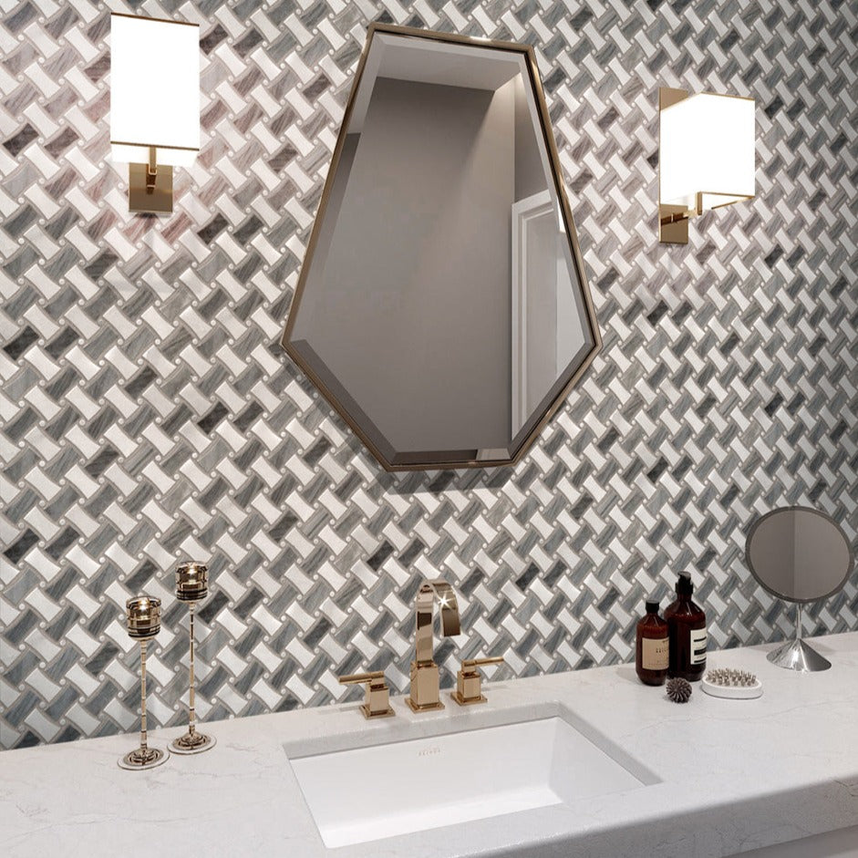 Bardiglio Nuvolato, Eastern White 11 x 11 Polished Marble Mosaic Tile