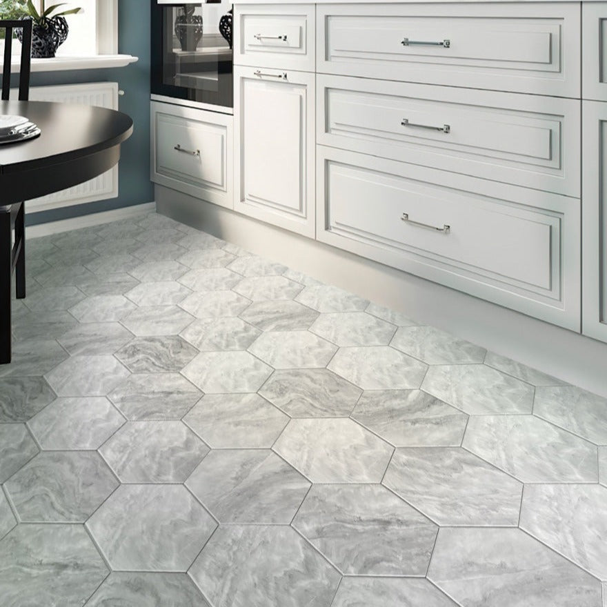Gray 10 x 10 Bardiglio Honed Marble Hexagon Tile