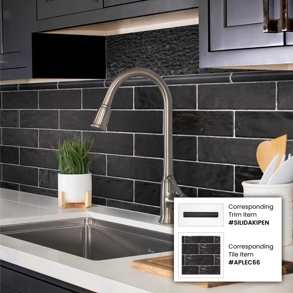 Black 2.5 x 8 Glossy, Matte Ceramic Subway Tile - Sample