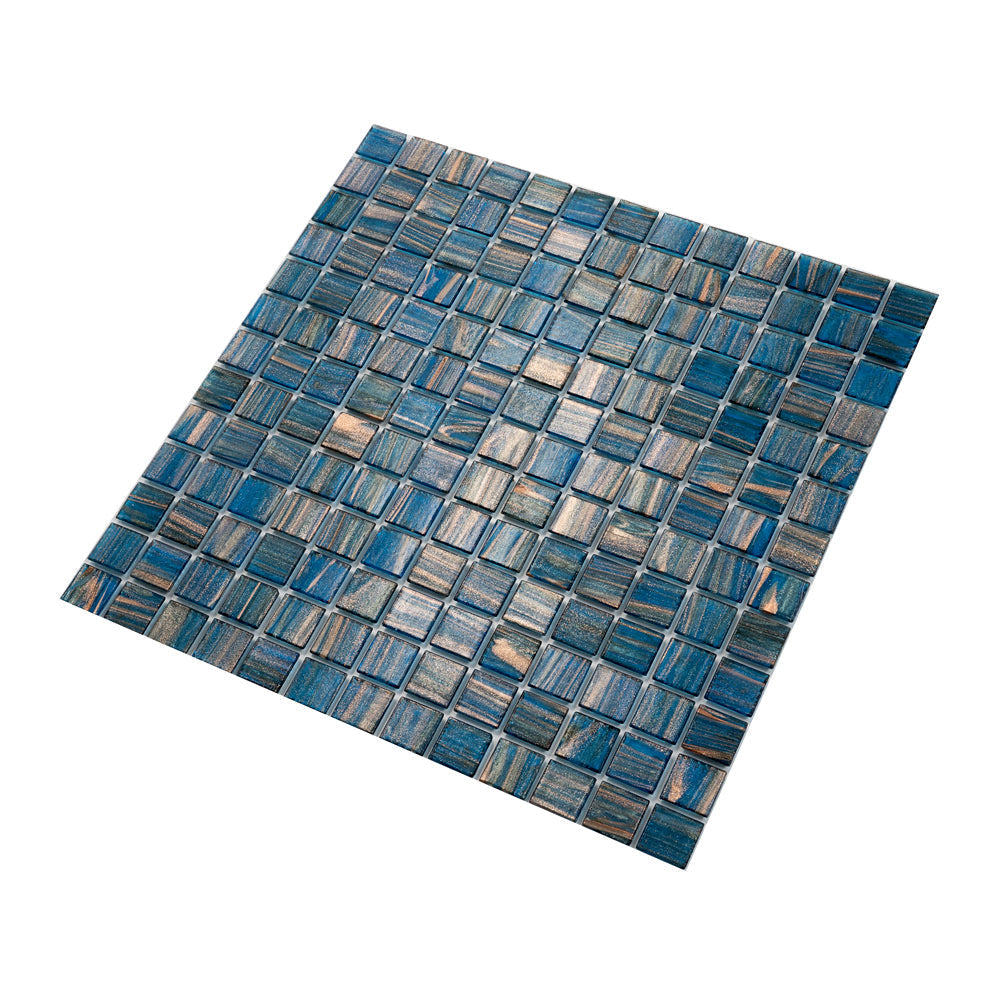 Yale Blue and Gold 12 x 12 Glossy Glass Mosaic Tile - Sample