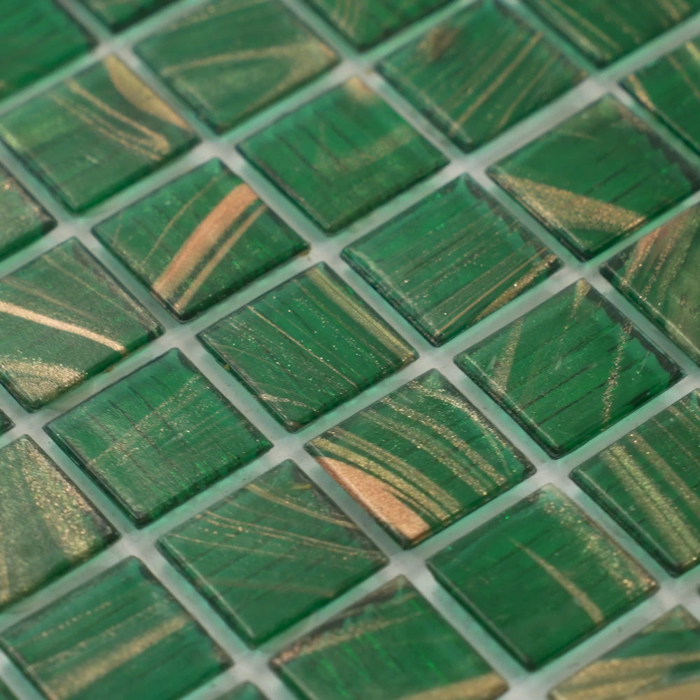 Lincoln Green and Gold 12 x 12 Glossy Glass Mosaic Tile - Sample