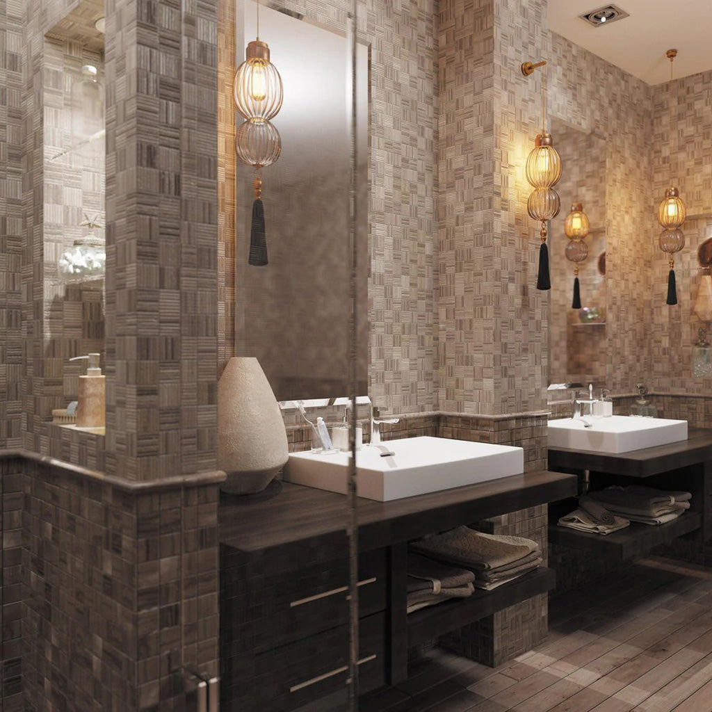 Wooden Grey Light, Dark 12 x 12 Polished Marble Mosaic Tile