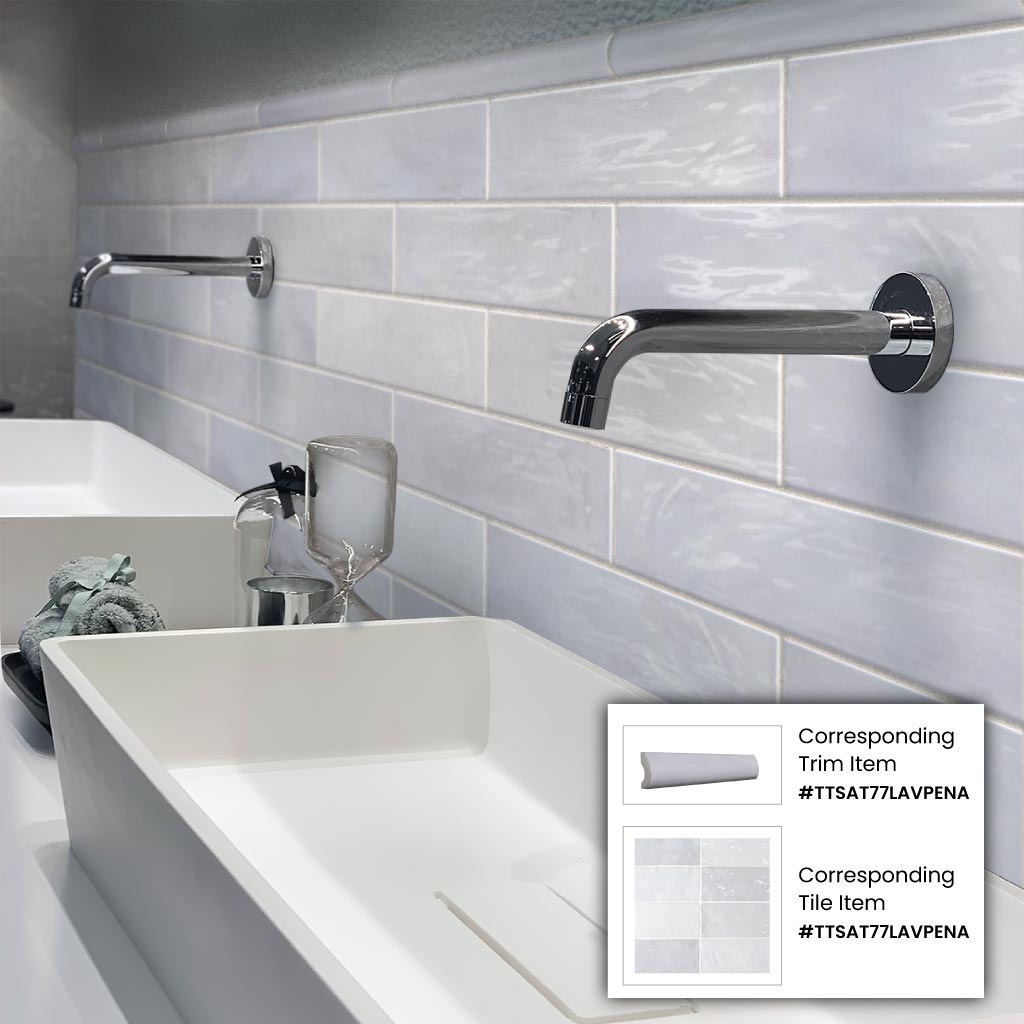 Glossy icy lilac 2.5x8 ceramic subway tile with smooth surface and light purple tone