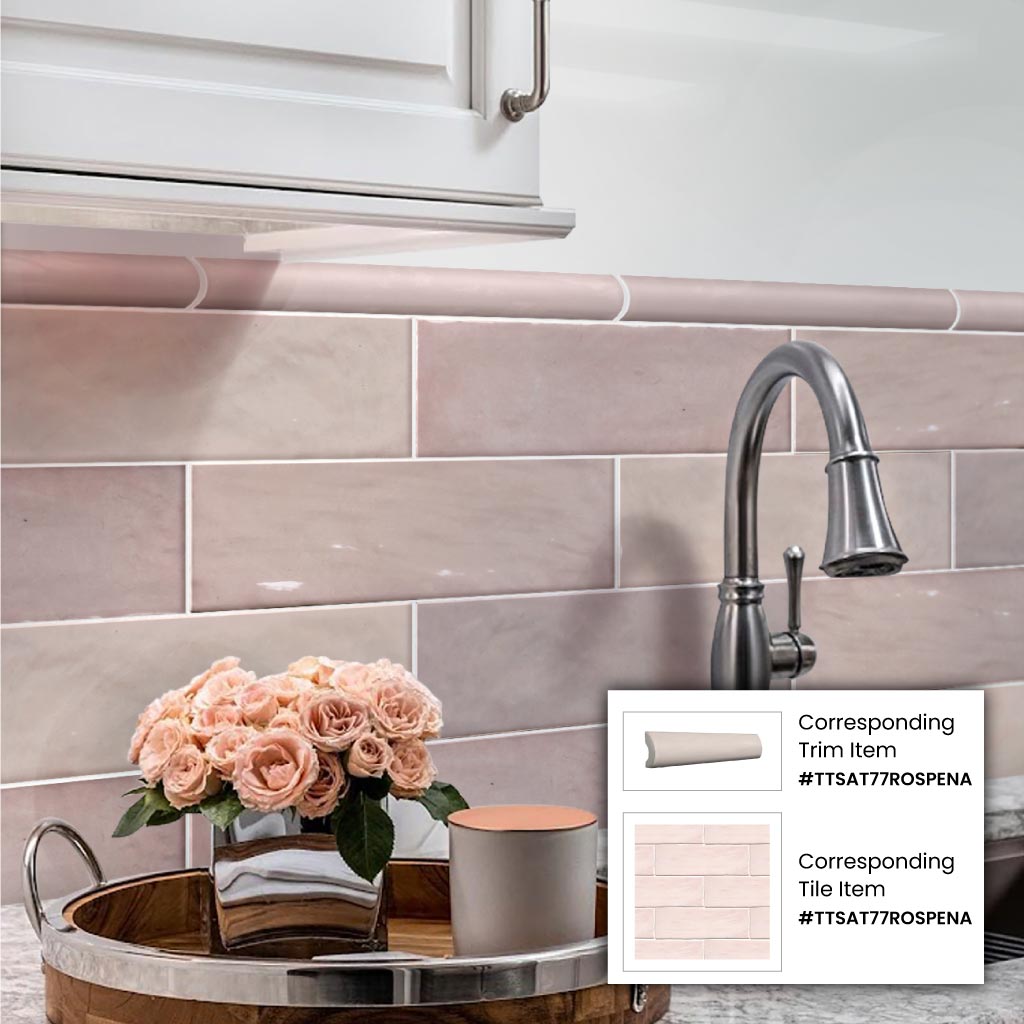 soft pink 2.5x8 glossy ceramic subway tile with satin rose finish in horizontal layout