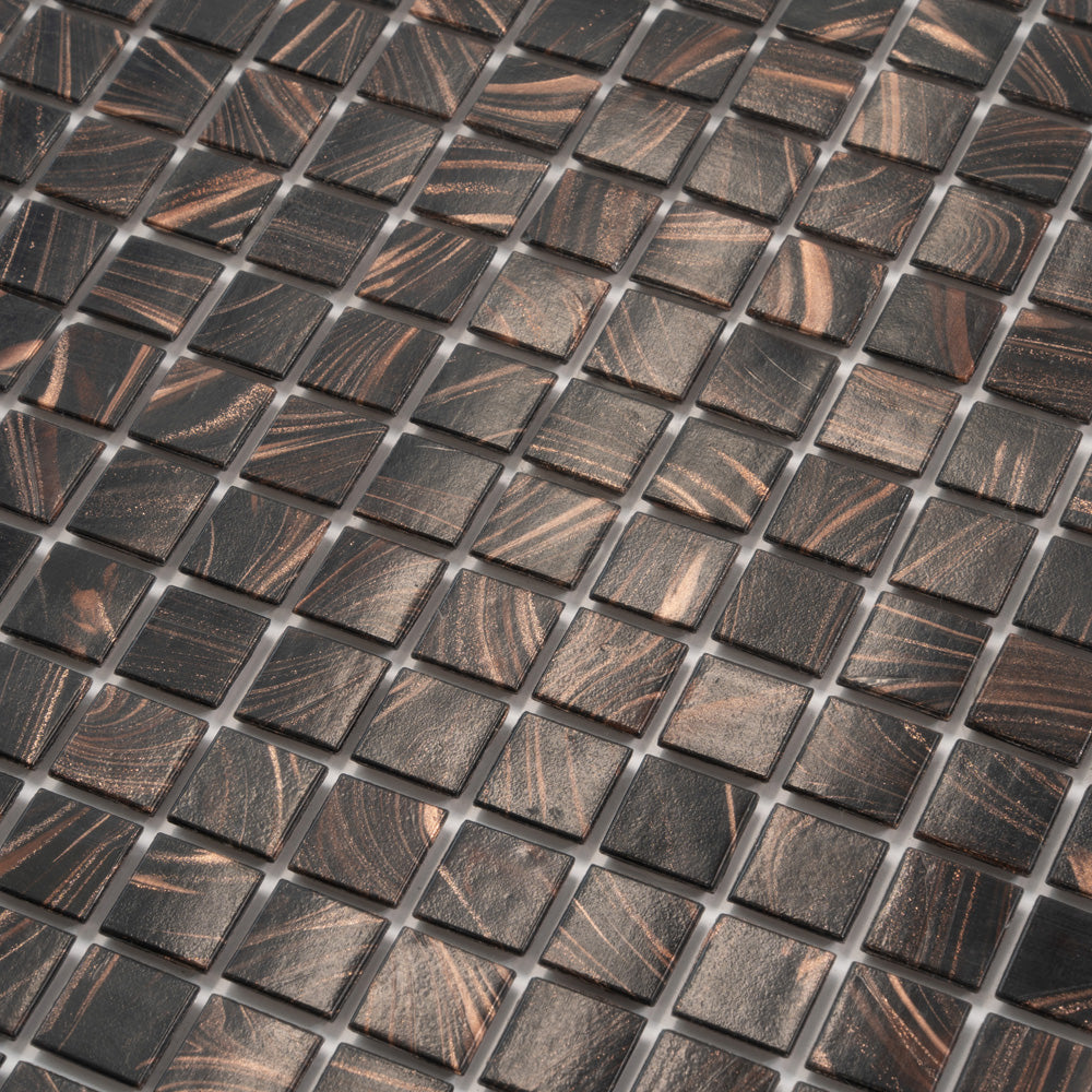 Umber Brown and Gold 12 x 12 Glossy Glass Mosaic Tile - Sample