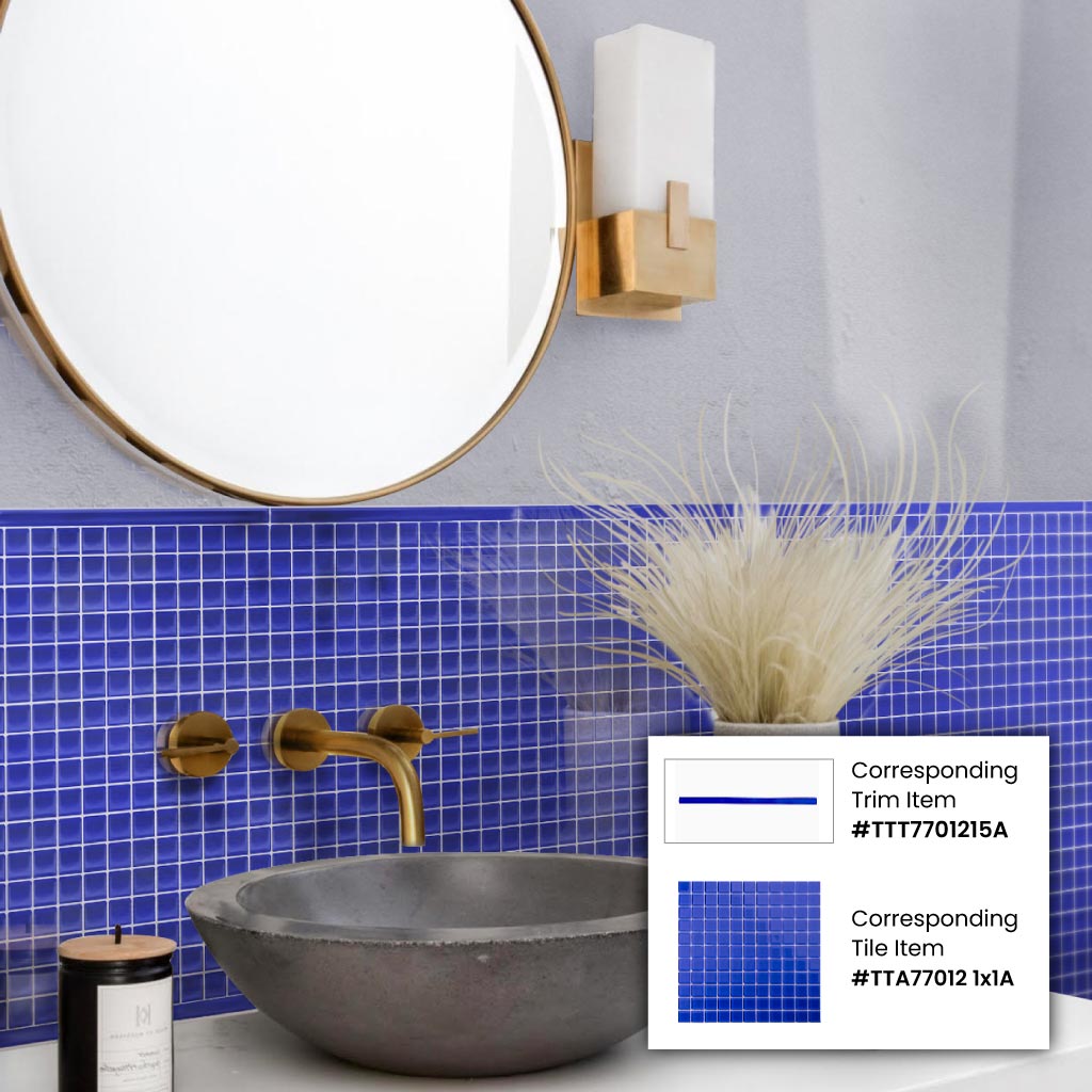 cobalt blue 12x12 glossy square glass mosaic tile backsplash with vibrant color and smooth finish