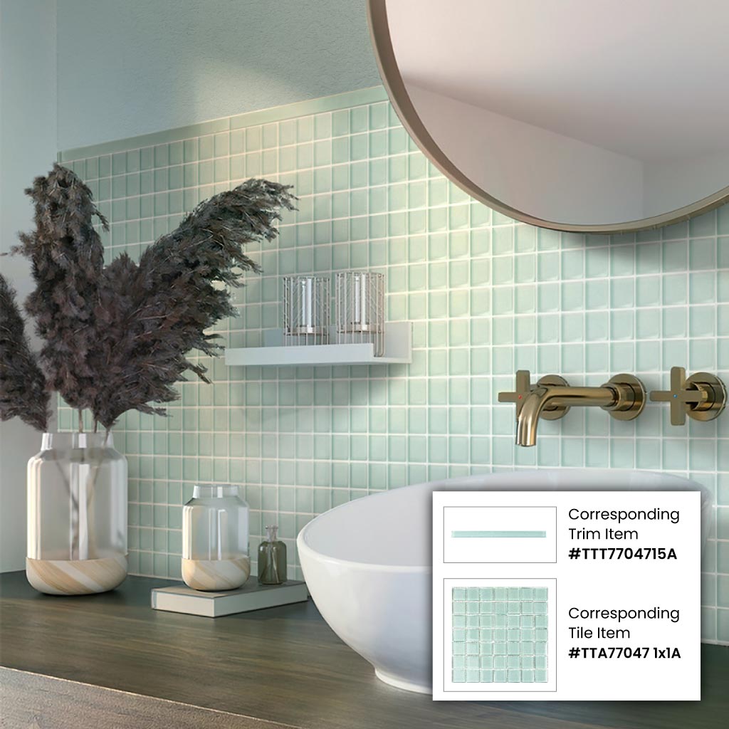 glossy blizzard blue 12x12 glass mosaic tile wall with small square tiles