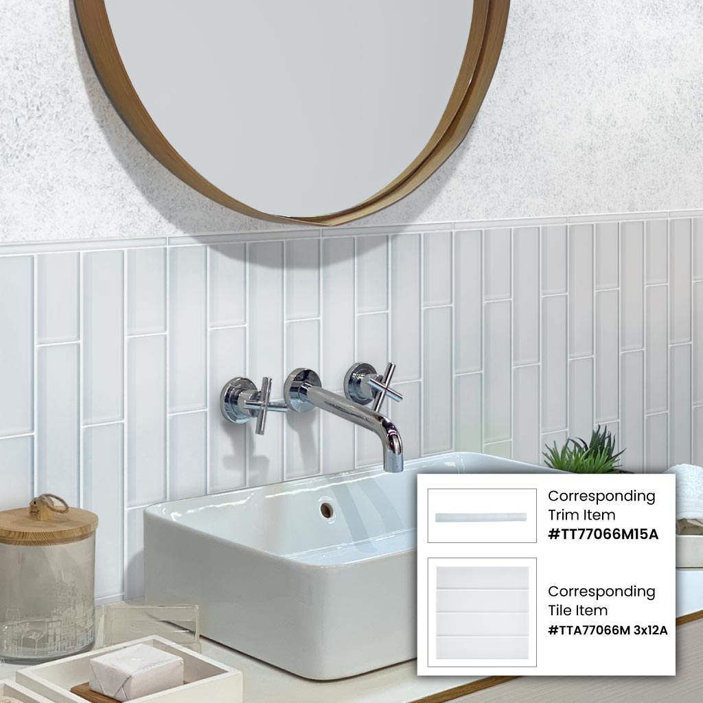 white 3x12 matte glass subway tiles arranged vertically with grout lines