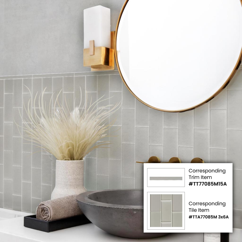 warm greige 3x6 matte glass subway tile wall with subtle texture and soft neutral tone