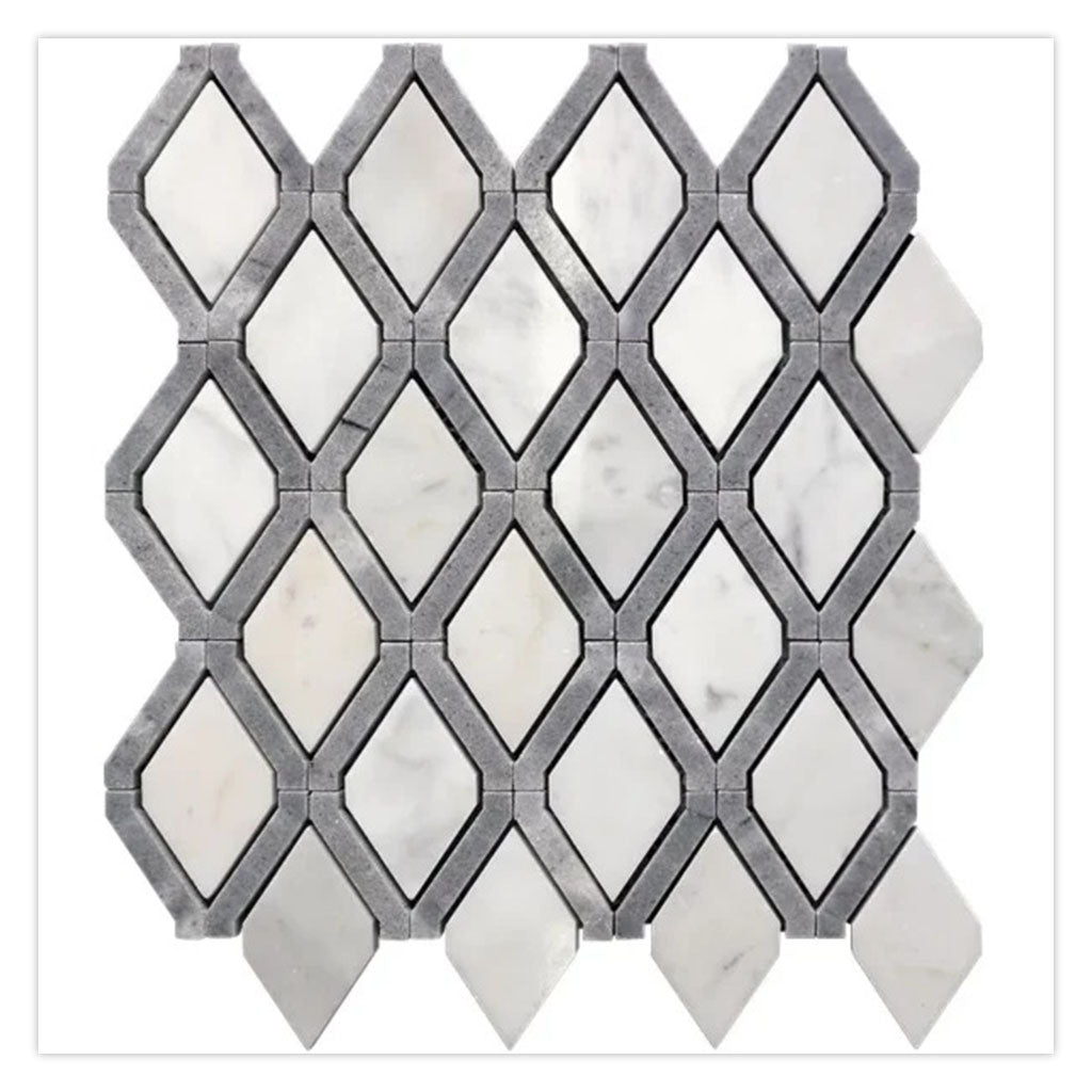 Soft White and Charcoal Gray 11 x 11 Polished Stone Mosaic Tile