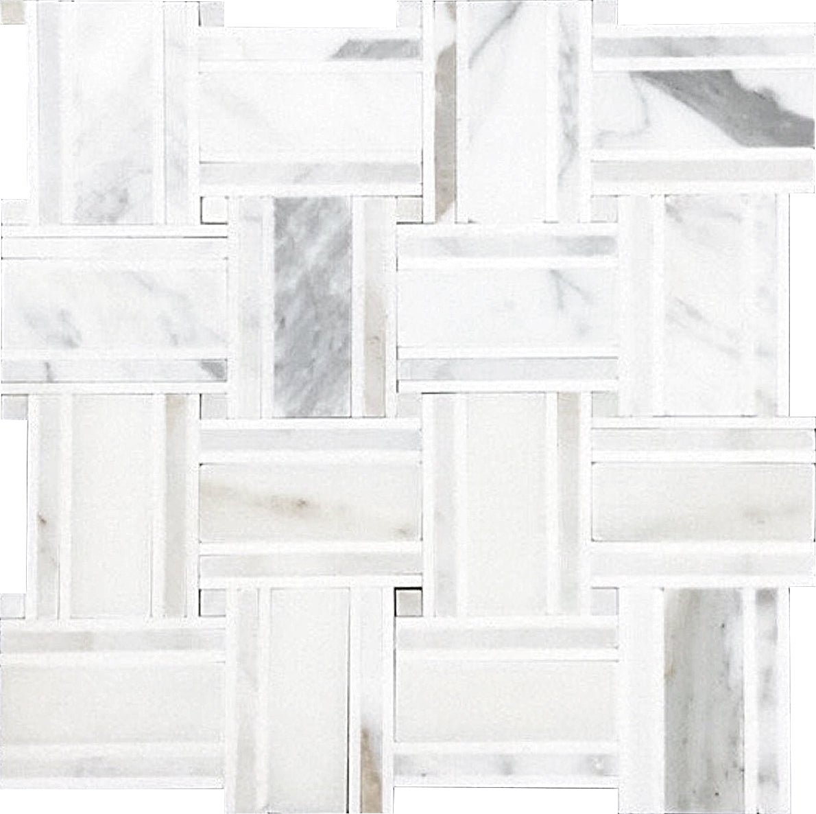 White Gray 12x12 Polished Calacatta Gold, Thassos Mosaic Tile - Sample