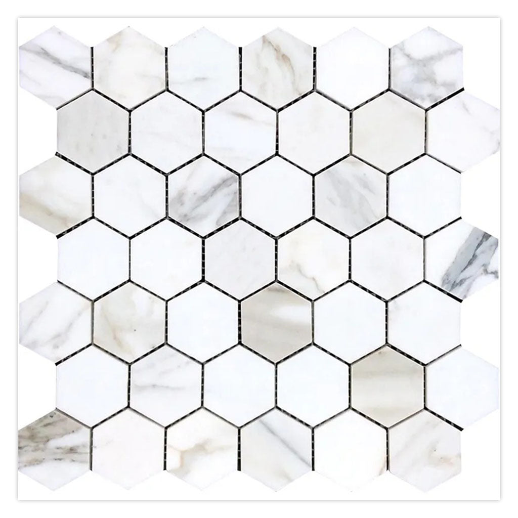 White Gray 12 x 12 Calacatta Gold Polished Marble Mosaic Tile
