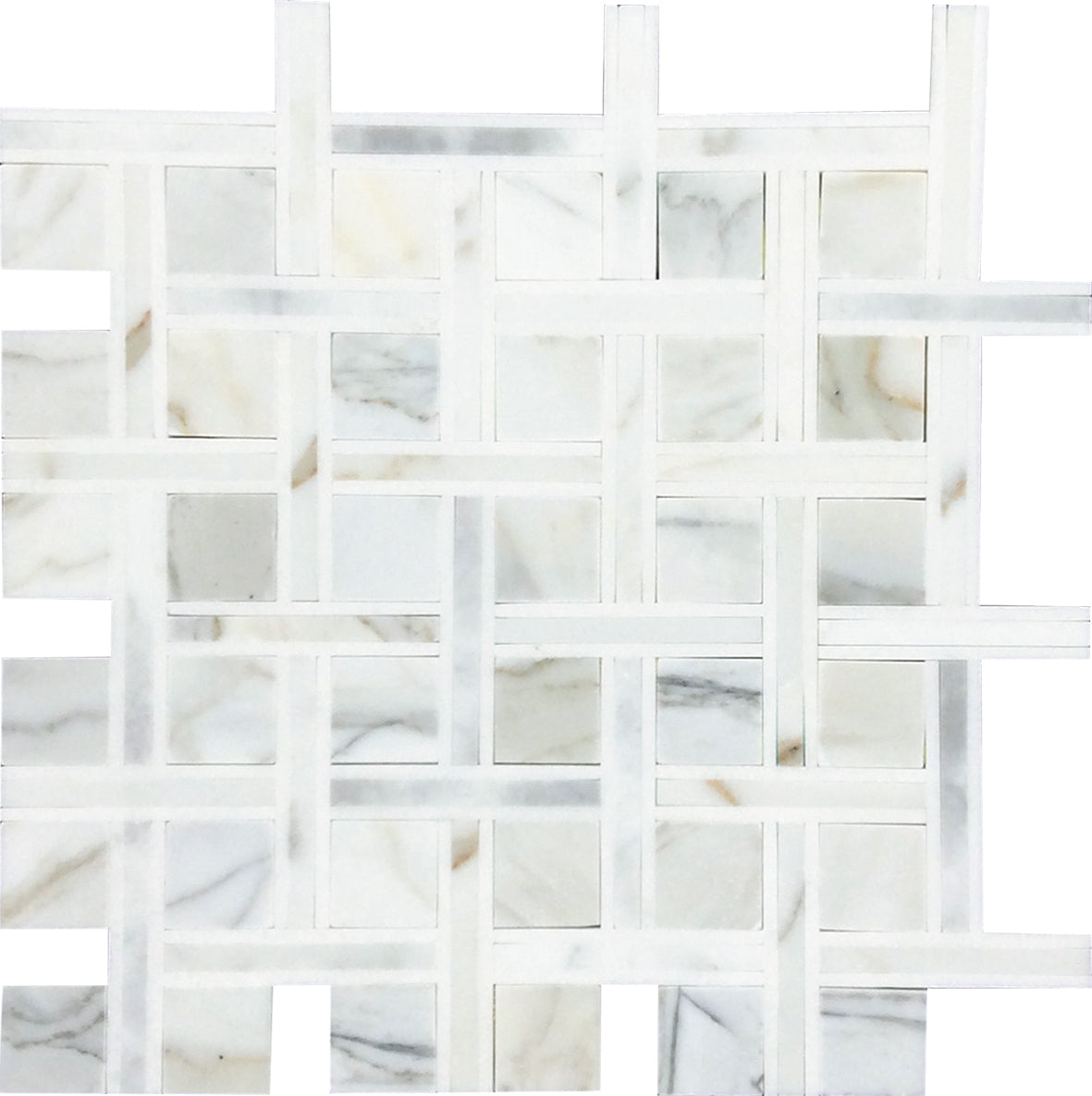 White Gray 12x12 Polished Calacatta Gold, Thassos Mosaic Tile