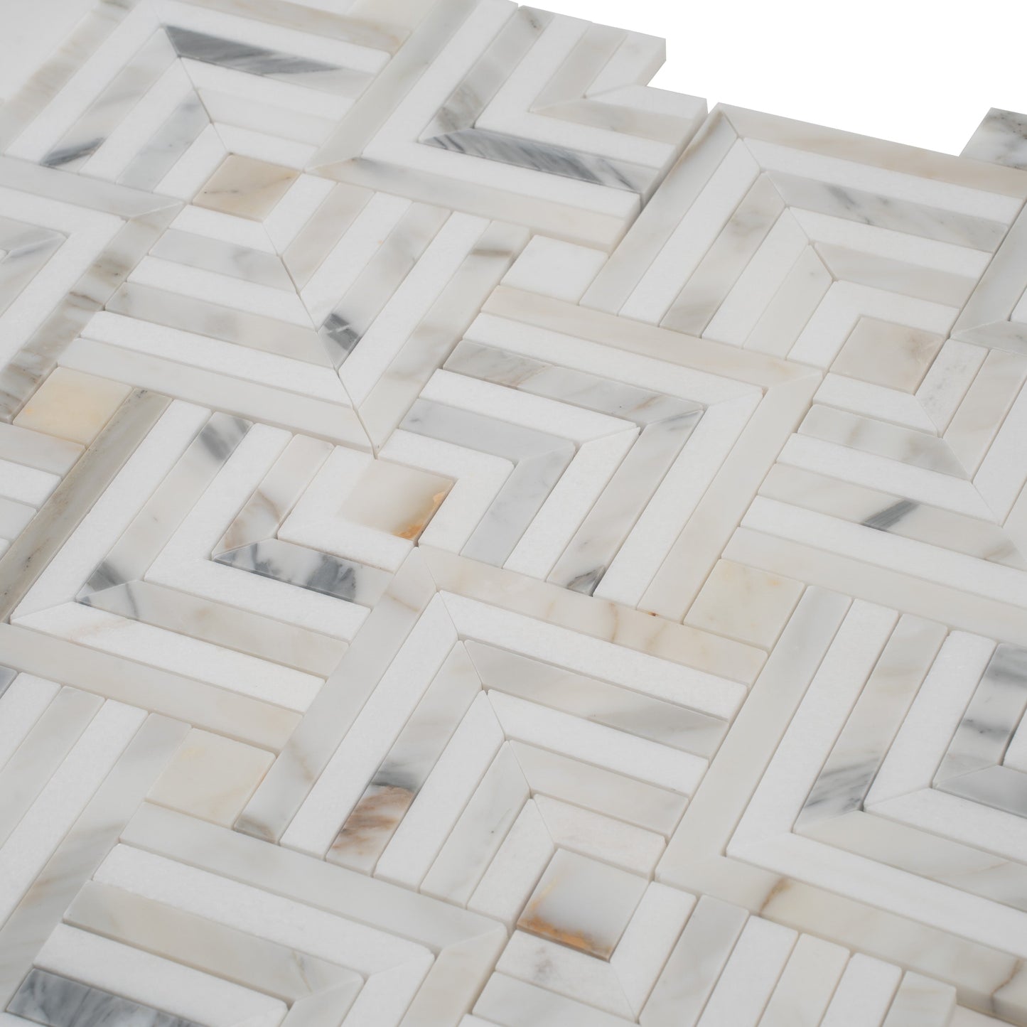 White Gray 10x10 Polished Calacatta Gold, Thassos Mosaic Tile