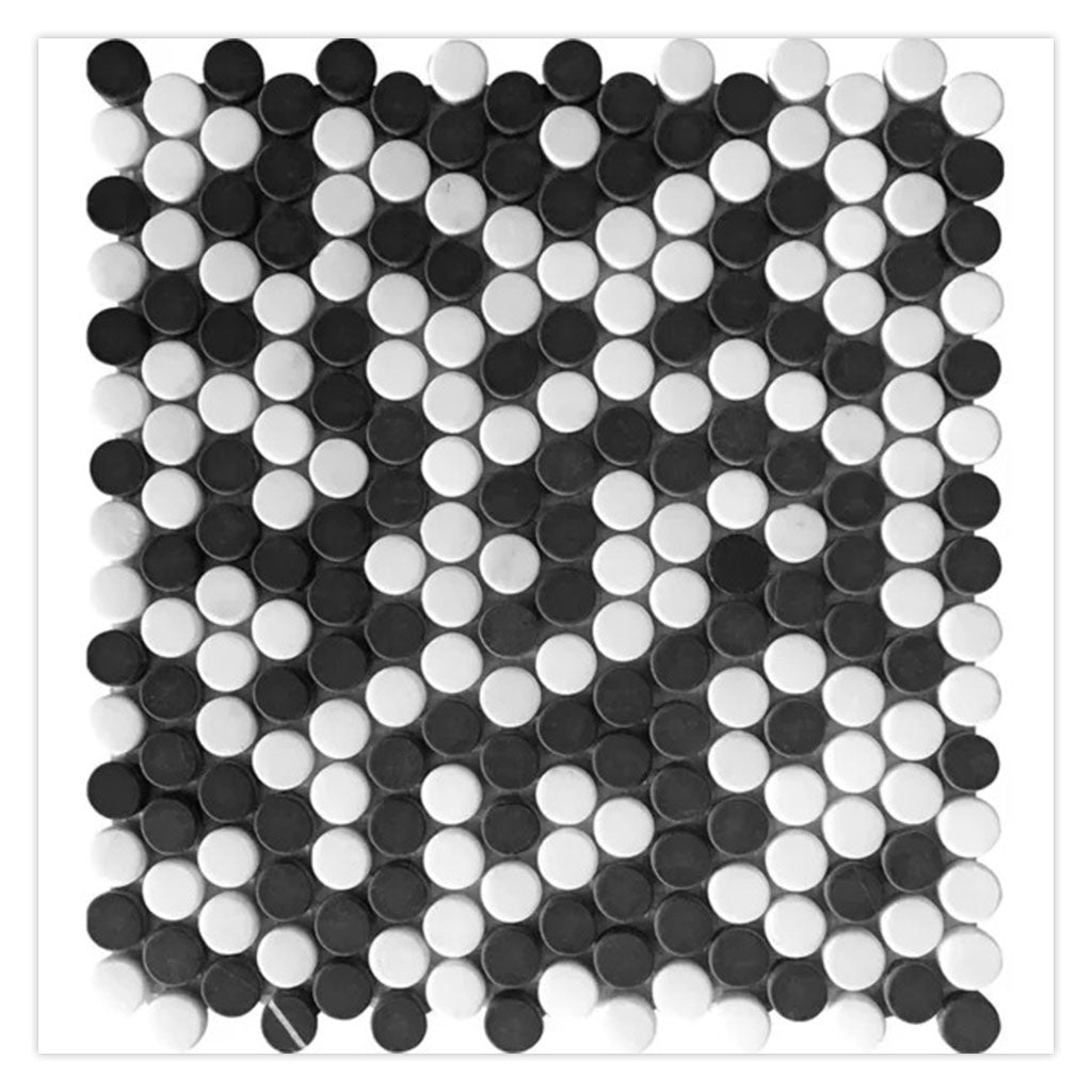 Eastern Black and White 11 x 12 Tumbled Marble Mosaic Tile