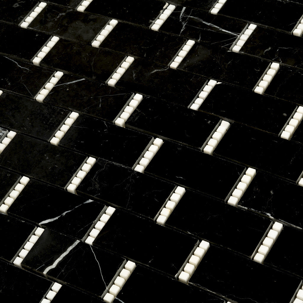 Black and White 12 x 13 Polished Marble Mosaic Tile - Sample