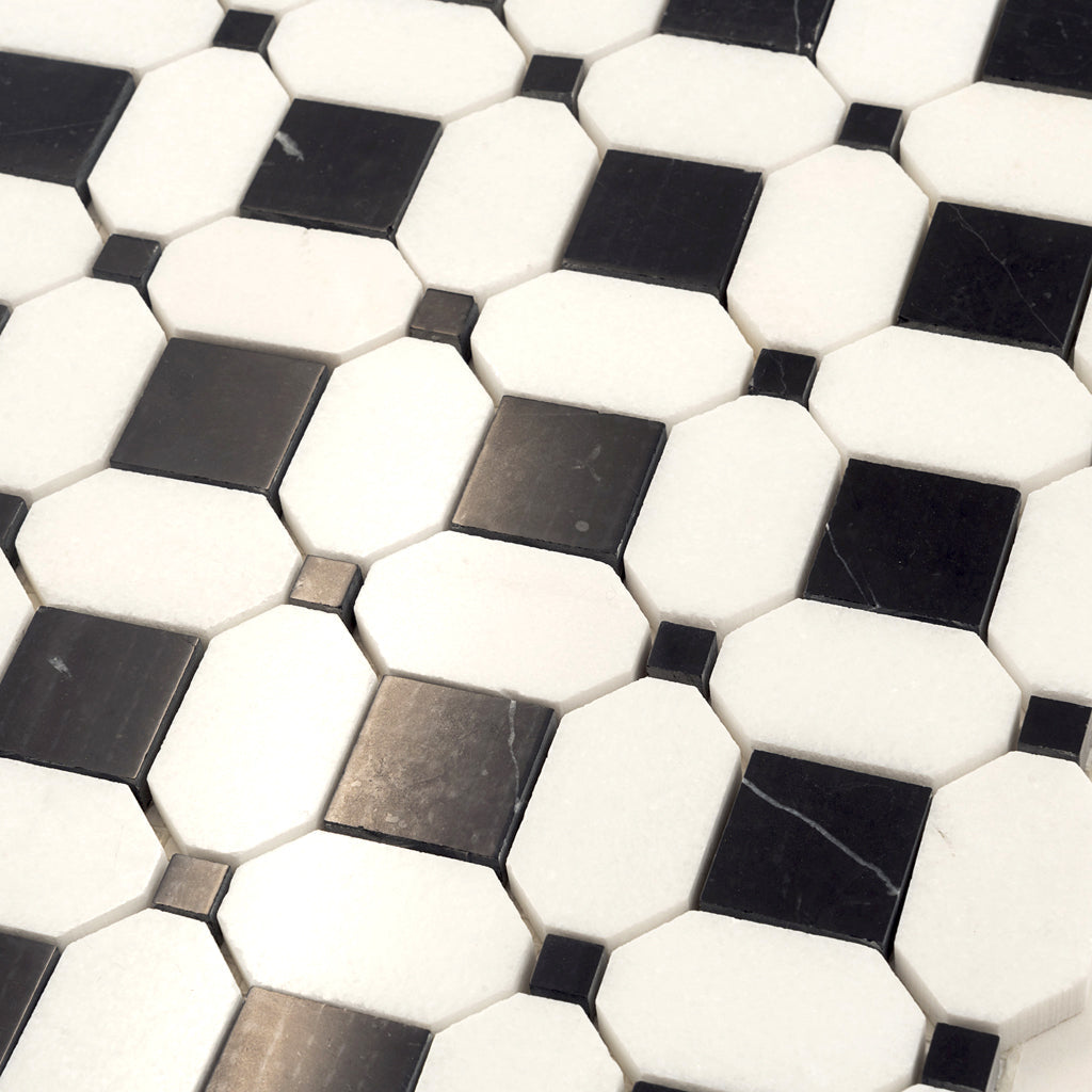 Thassos, Eastern Black 12 x 12 Polished Marble Mosaic Tile