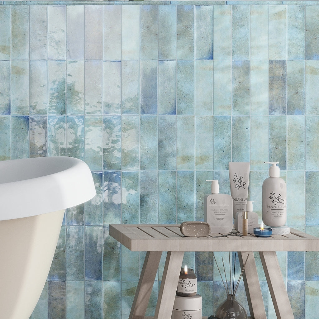 Blue 2.5x8 Glossy Ceramic Subway Tile for Backsplashes & Shower