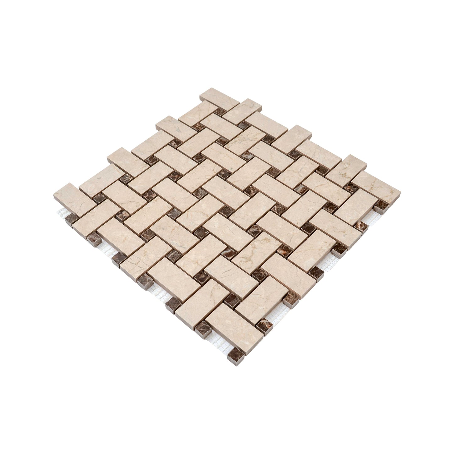 Beige, Brown 12x12 Matte Gres Porcelain Basketweave Mosaic Tile