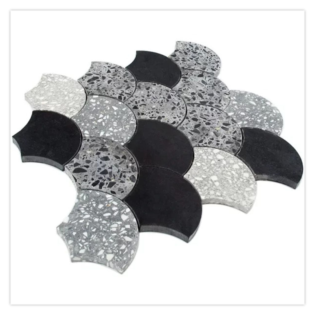 Terrazzo, Black Limestone 12 x 12 Honed Marble Mosaic Tile