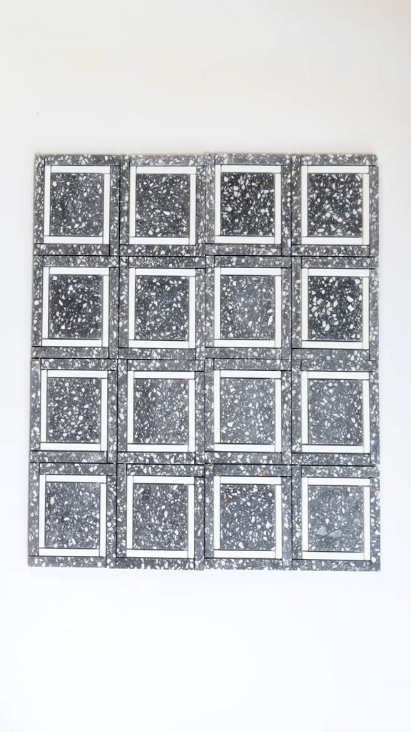 Light Gray and White 12 x 12 Honed Terrazzo, Dolomite Marble Mosaic Tile