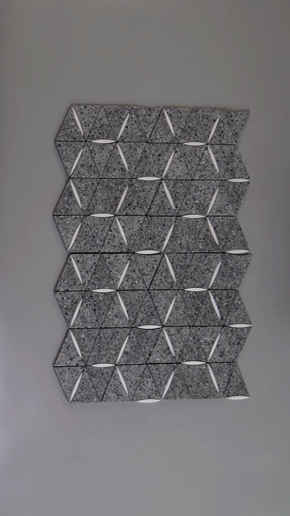 Charcoal Gray and White 11 x 13 Honed Terrazzo, Dolomite Marble Mosaic Tile