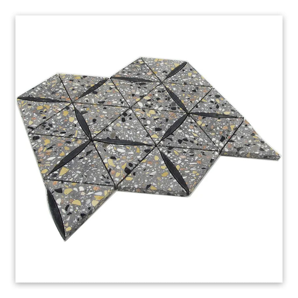 Terrazzo Black Limestone 11 x 13 Honed Marble Mosaic Tile