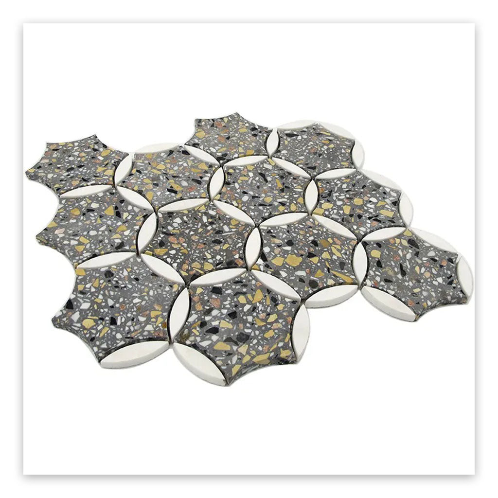 Gray and White 12 x 13 Honed Terrazzo, Dolomite Marble Mosaic Tile