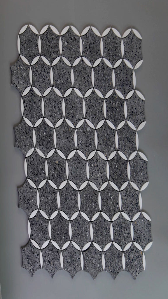 Charcoal Gray and Black 12 x 13 Honed Terrazzo, Dolomite Marble Mosaic Tile