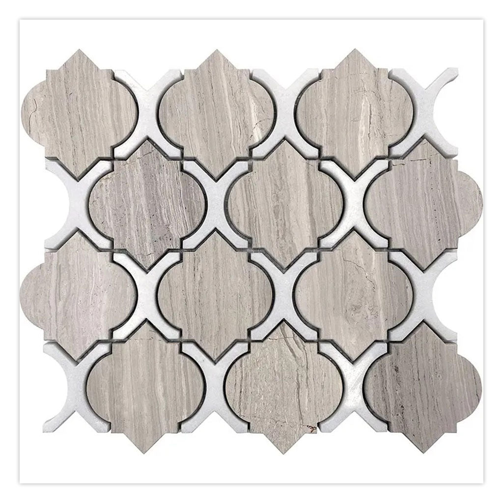 Thassos White, Wooden Grey 10 x 11 Polished Marble Mosaic Tile