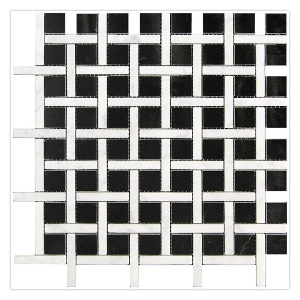 Eastern Black and White 12 x 12 Polished Marble Mosaic Tile