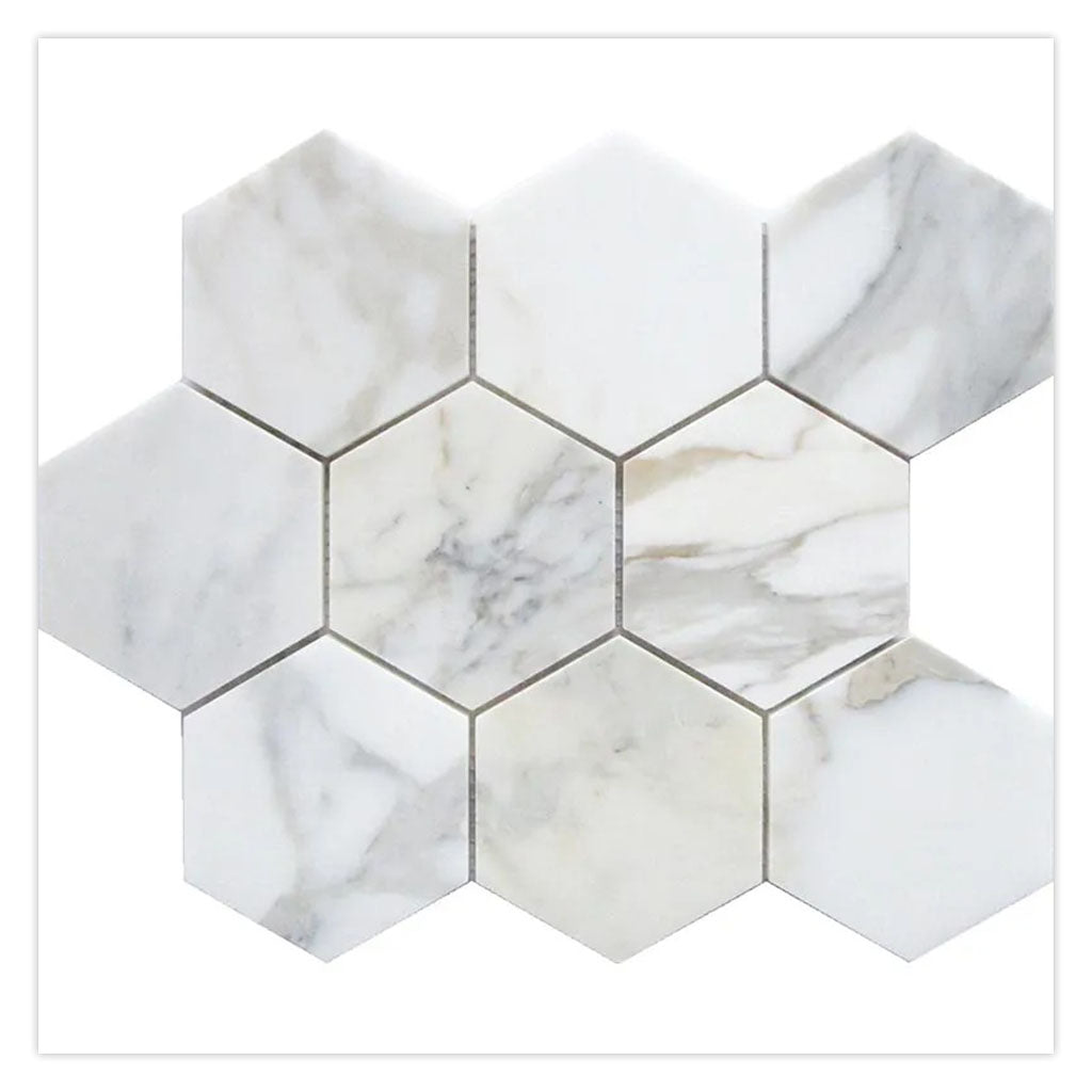 White Gray 10 x 11 Calacatta Gold Honed Marble Mosaic Tile
