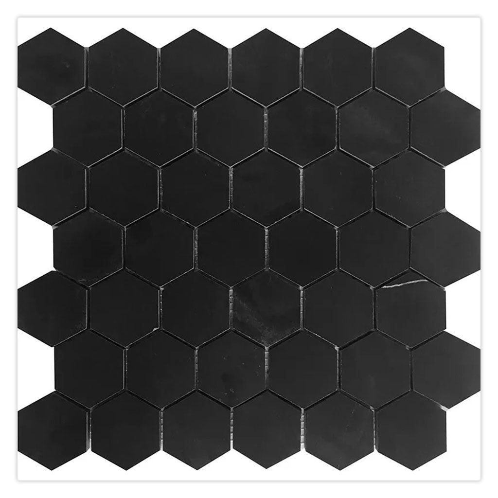 Jet Black 12 x 12 Honed Marble Mosaic Tile - Sample