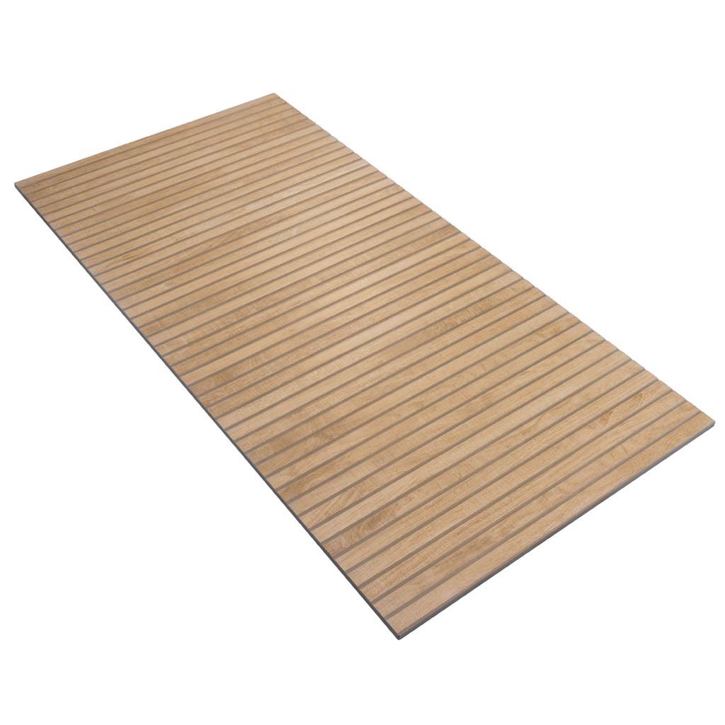 Natural wood-look 24x48 matte porcelain large tile with linear grooves