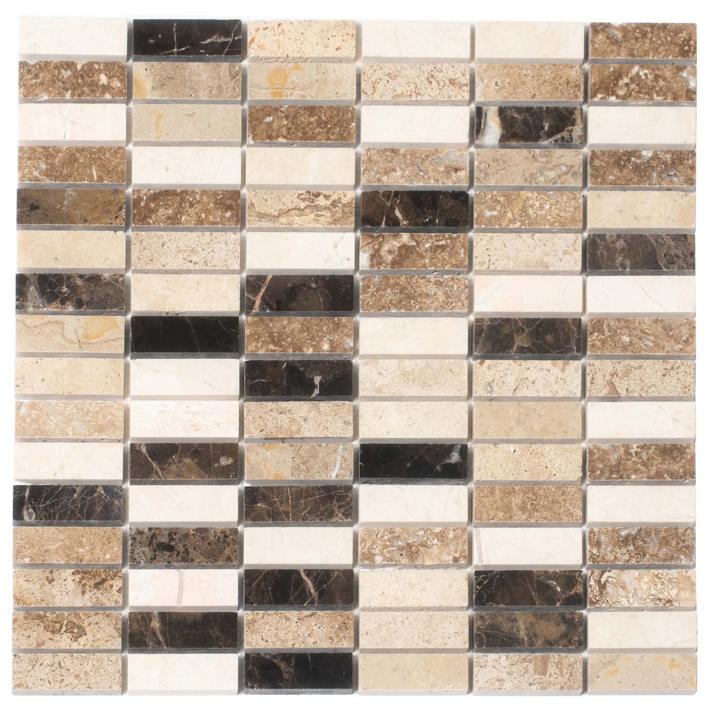 Beige and Brown 12 x 12 Polished Marble Mosaic Tile