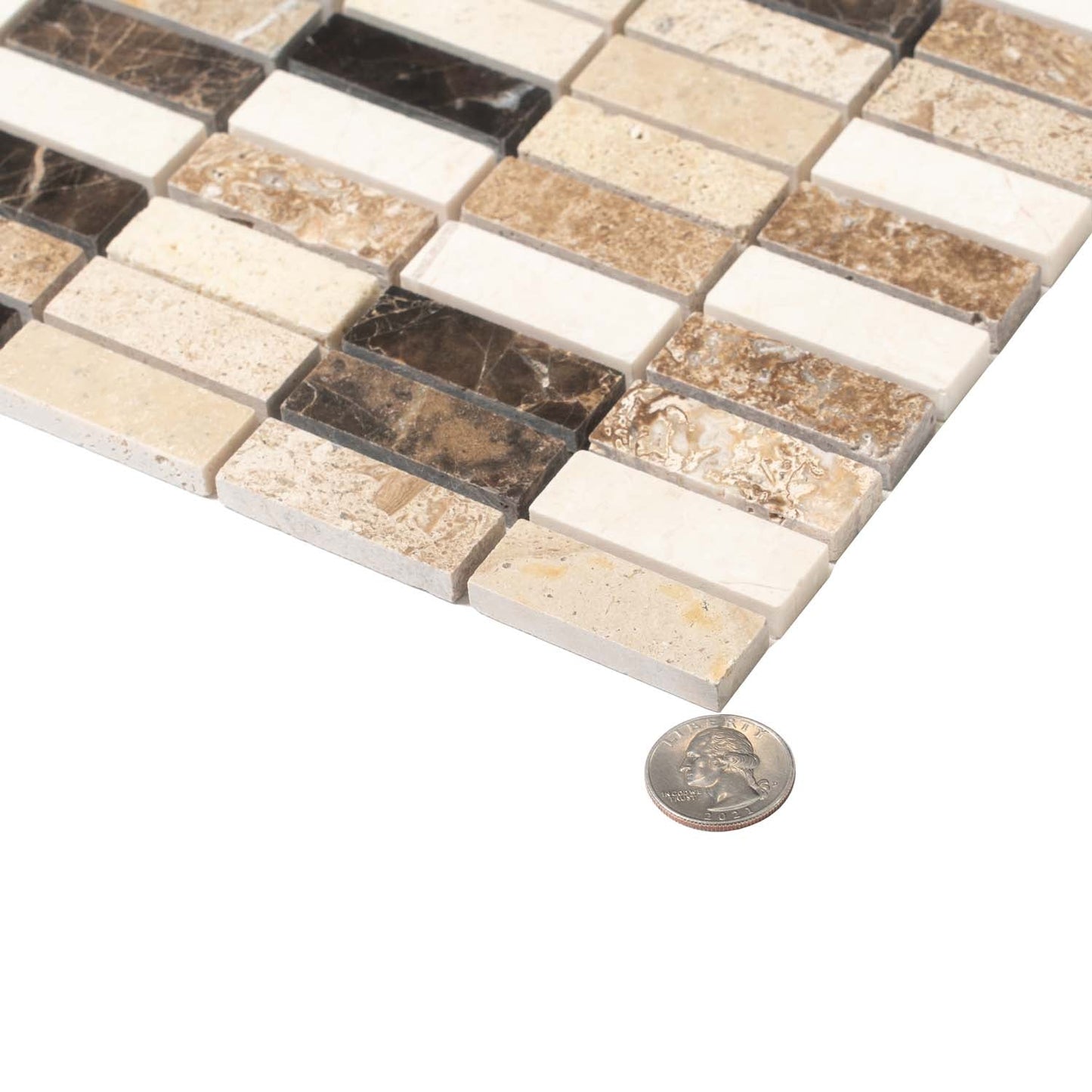 Beige and Brown 12 x 12 Polished Marble Mosaic Tile