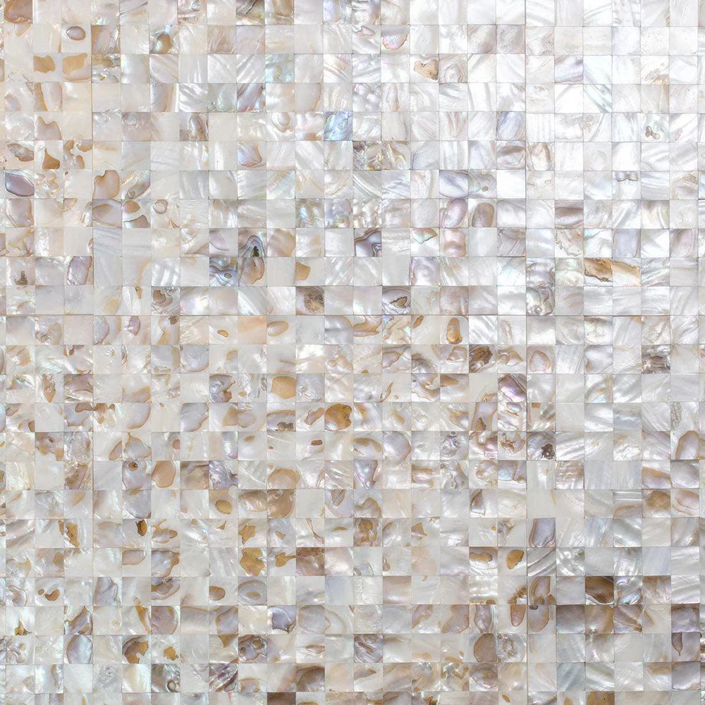 White, Beige 12 x 12 Polished Shell, Mother of Pearl Mosaic Tile