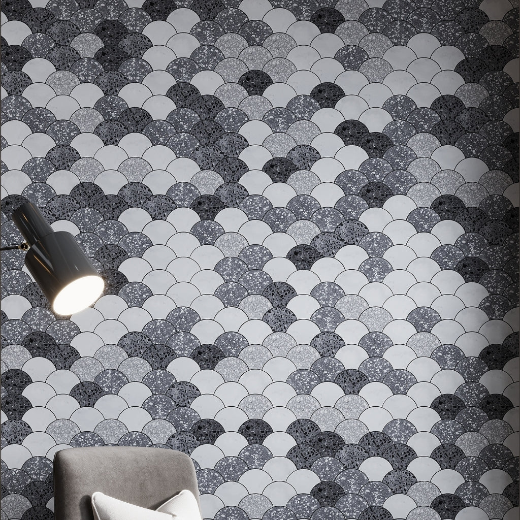 White and Gray 12 x 12 Honed Terrazzo, Carrara Marble Mosaic Tile