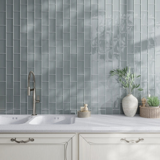 Stone Blue 3 x 6 Glossy Glass Subway Tile