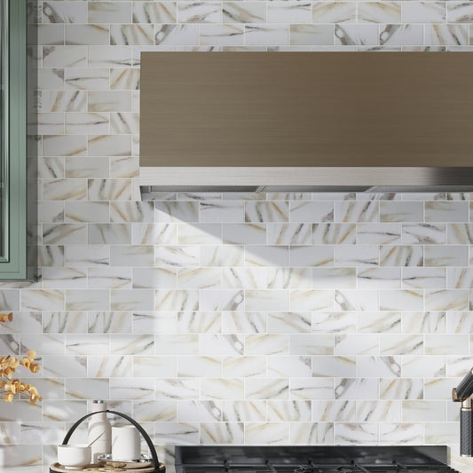 Chiffon White 12 x 12 Matte Recycled Glass Mosaic Tile