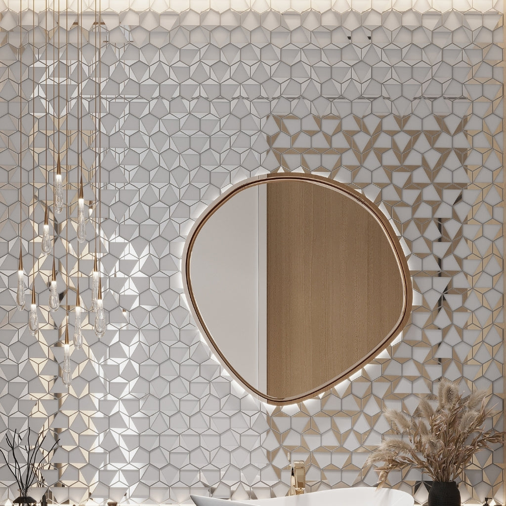 Gray, Silver 9x11 Glossy Glass Hexagon Mosaic Tile